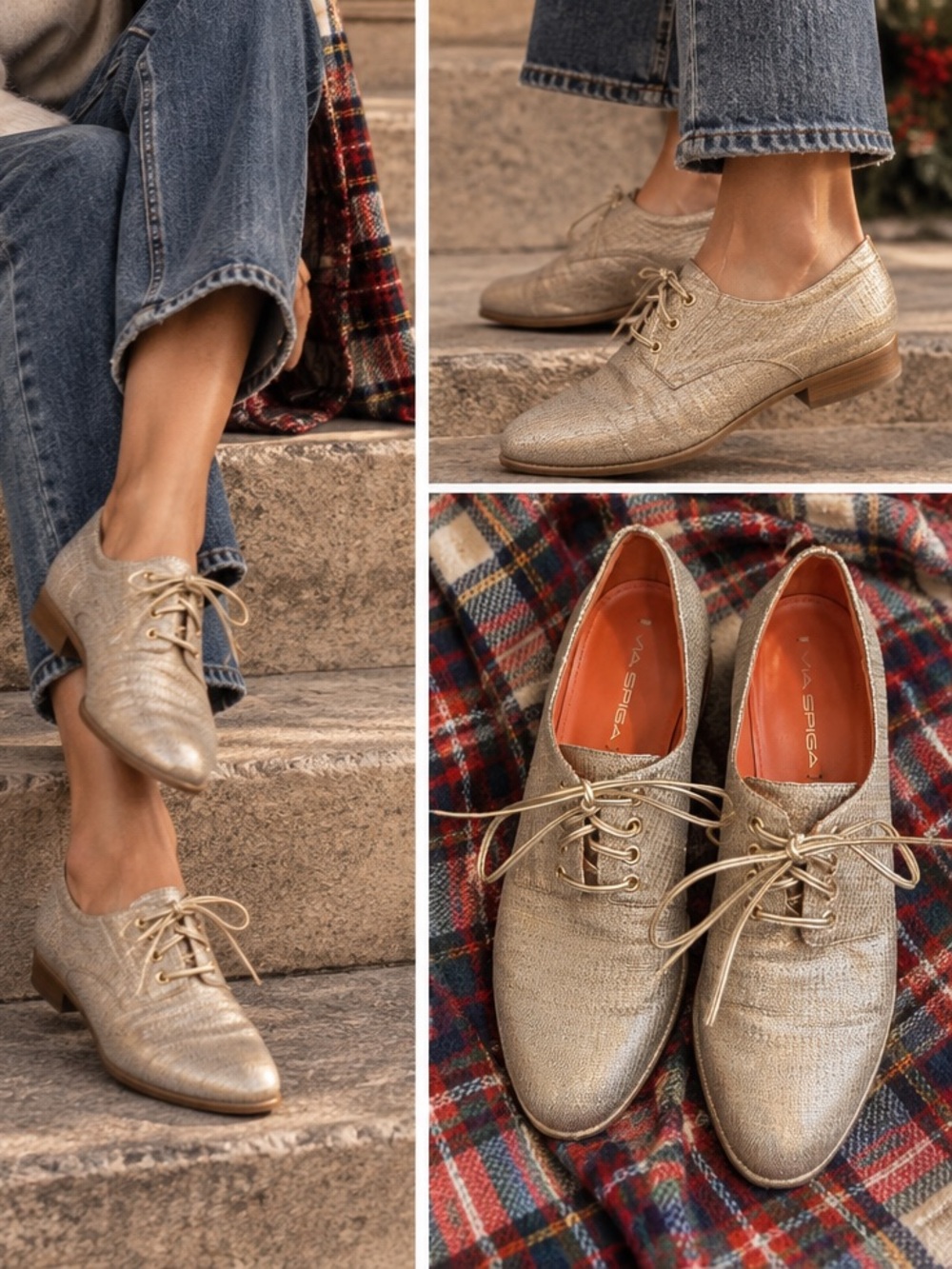 VIA SPIGA Metallic Oxfords, preppy, Classic, holiday shoes size 8.5-9